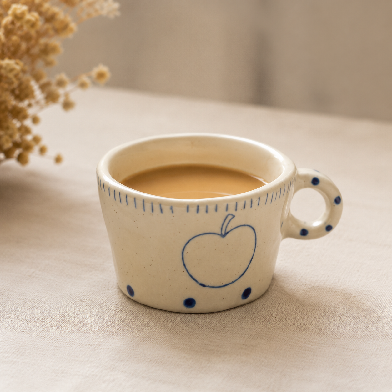 Hand Painted Ceramic Apple & Pear Mug Set – 280ml Handmade Rustic Coffee & Tea Cups | Vintage Style Ceramic Drinkware Gift for Home & Coffee Lovers