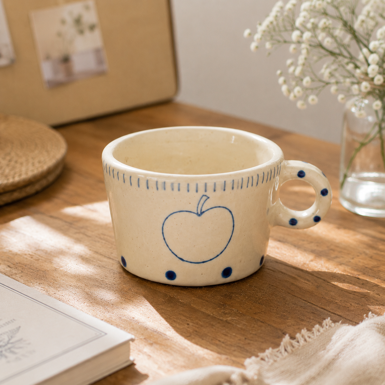 Hand Painted Ceramic Apple & Pear Mug Set – 280ml Handmade Coffee Cup | Rustic Fruit Design Tea Mug for Home & Gift