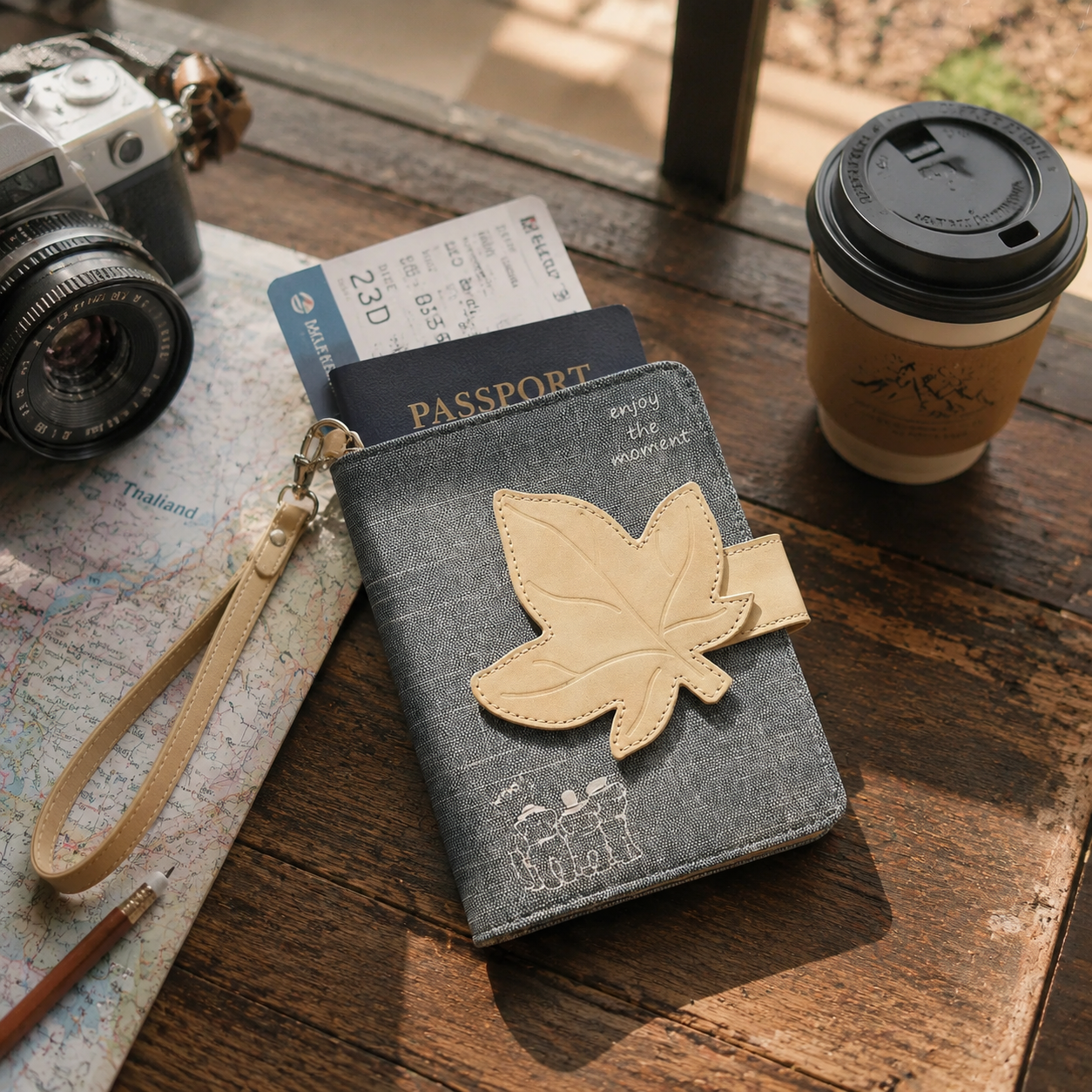 Maple Leaf Passport Wallet, RFID Blocking Travel Passport Holder, PU Leather Passport Cover with Card Slots & Wrist Strap