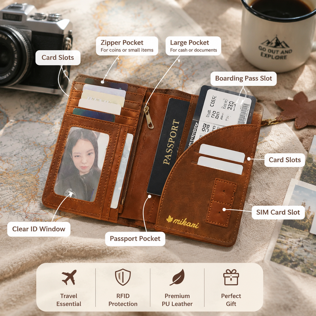 Maple Leaf Passport Wallet, RFID Blocking Travel Passport Holder, PU Leather Passport Cover with Card Slots & Wrist Strap