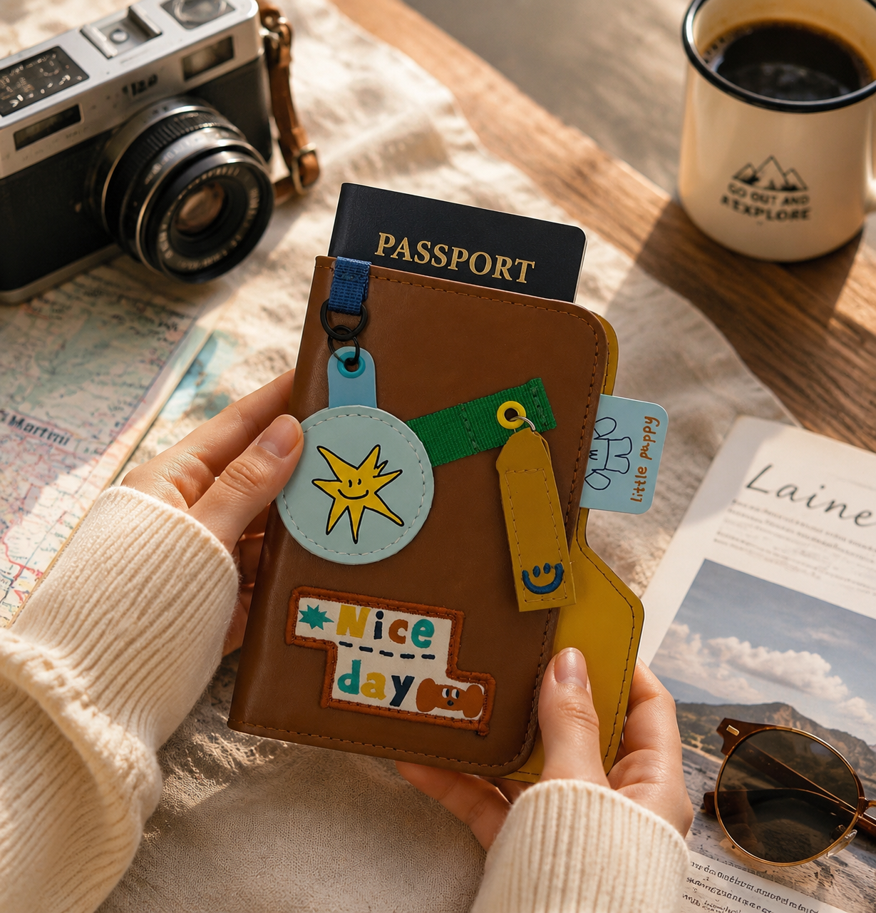Cute Travel Passport Holder, PU Leather Passport Wallet with Card Slots, Magnetic Closure Travel Organizer for Trips & Daily Use