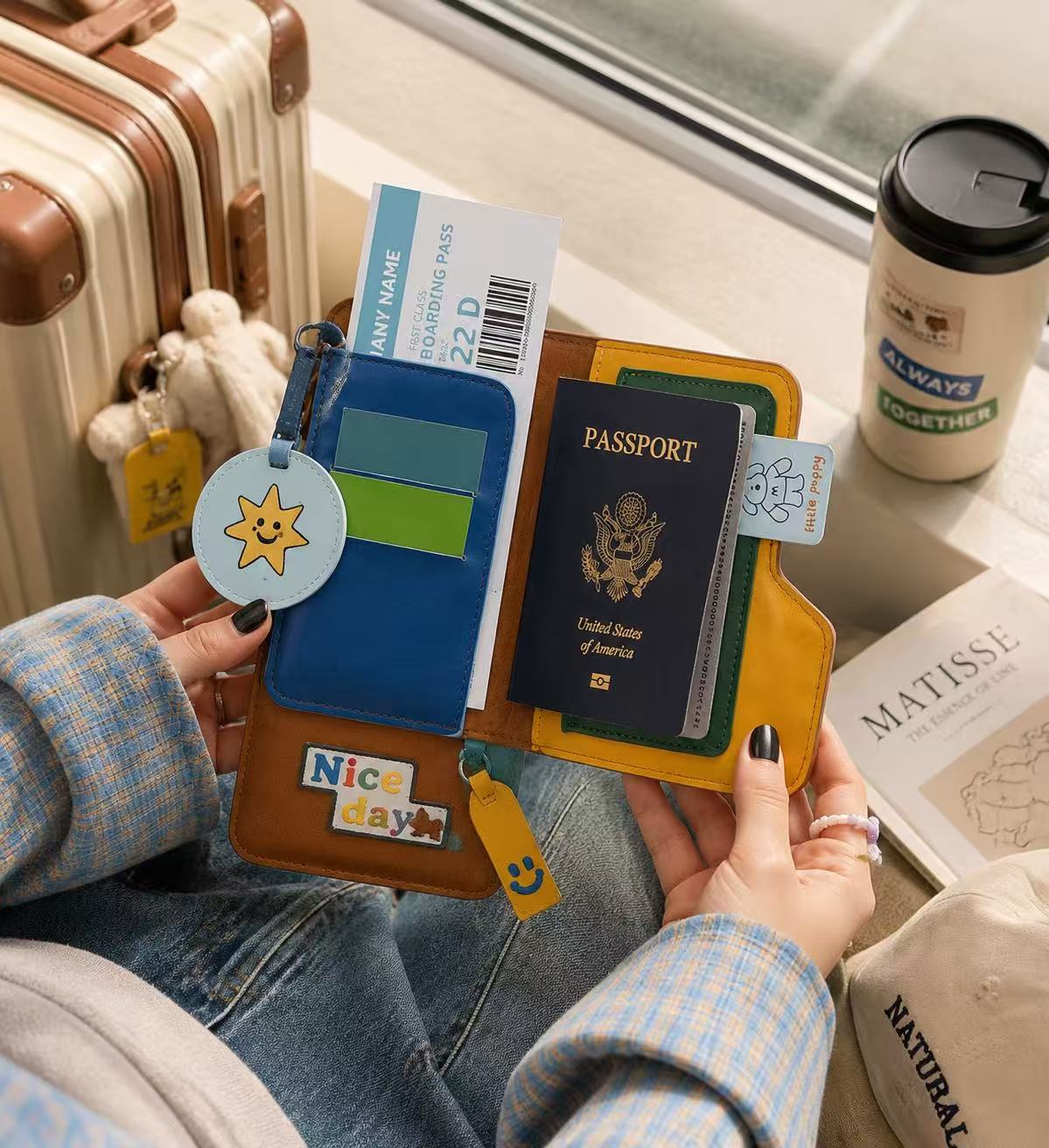 Cute Travel Passport Holder, PU Leather Passport Wallet with Card Slots, Magnetic Closure Travel Organizer for Trips & Daily Use