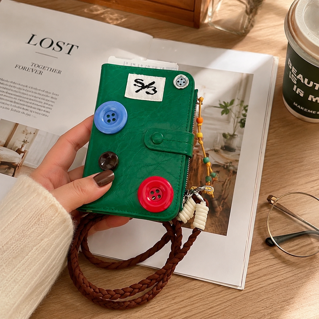 Button Passport Bag, Cute PU Leather Travel Wallet with Adjustable Strap, Passport Holder Crossbody Bag for Travel & Daily Use