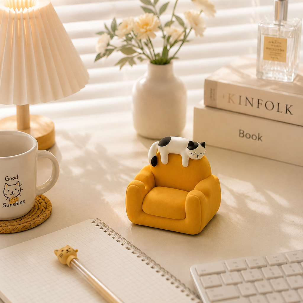 Cute Cat Sofa Phone Stand – Adorable Lazy Cat Resin Phone Holder, Desktop Decor &amp; Kawaii Home Office Accessory | Unique Gift for Cat Lovers
