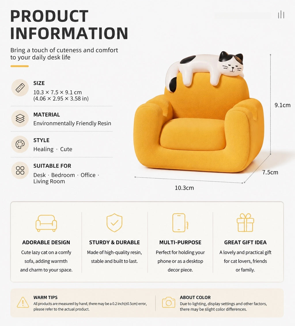Cute Cat Sofa Phone Stand – Adorable Lazy Cat Resin Phone Holder, Desktop Decor &amp; Kawaii Home Office Accessory | Unique Gift for Cat Lovers