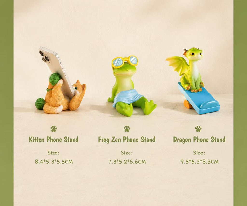 Cute Animal Phone Stand, Kawaii Cat Frog Dragon Phone Holder, Decorative Desk Phone Stand for Home Office & Bedroom
