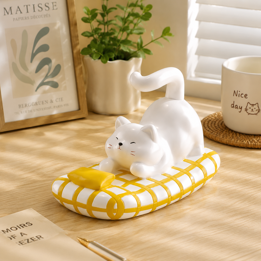 Cute Cat Phone Stand, Kawaii Ceramic Cat Phone Holder, Decorative Desk Phone Stand for Home Office & Bedroom