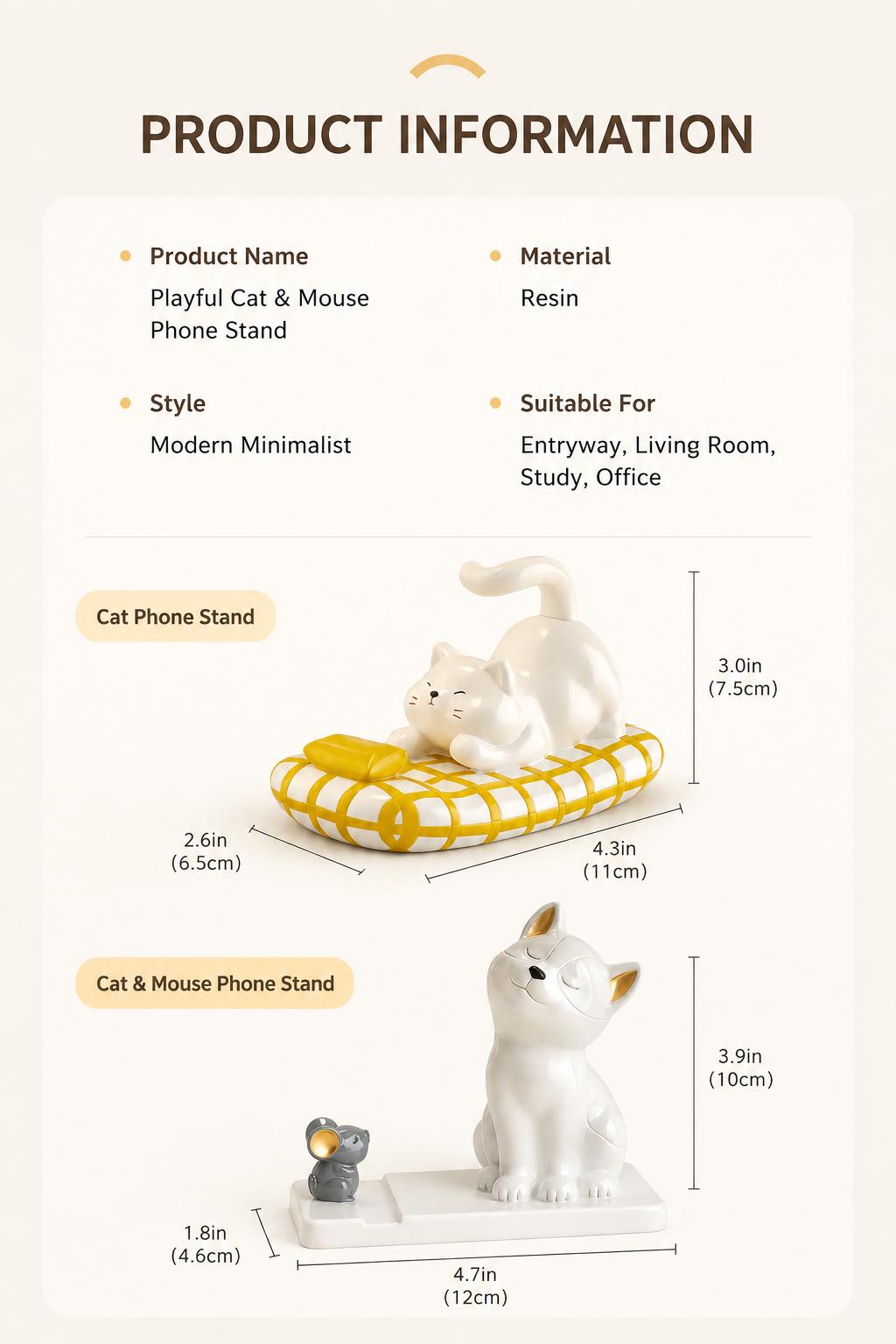Cute Cat Phone Stand, Kawaii Ceramic Cat Phone Holder, Decorative Desk Phone Stand for Home Office & Bedroom