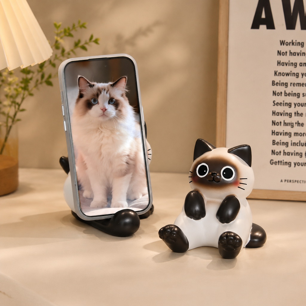 Cute Cat Phone Holder – Adorable Resin Cat Phone Stand, Kawaii Desktop Decor & Functional Smartphone Stand | Unique Gift for Cat Lovers