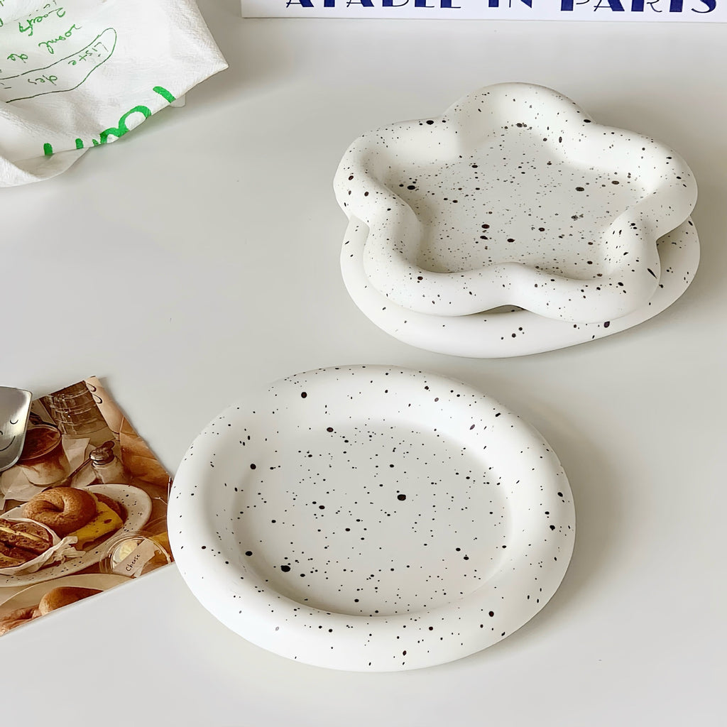 Ceramic Decorative Plate Set – Minimalist Speckled White Ceramic Dish, Star & Bear Shape Plates for Dessert, Snack & Home Decor