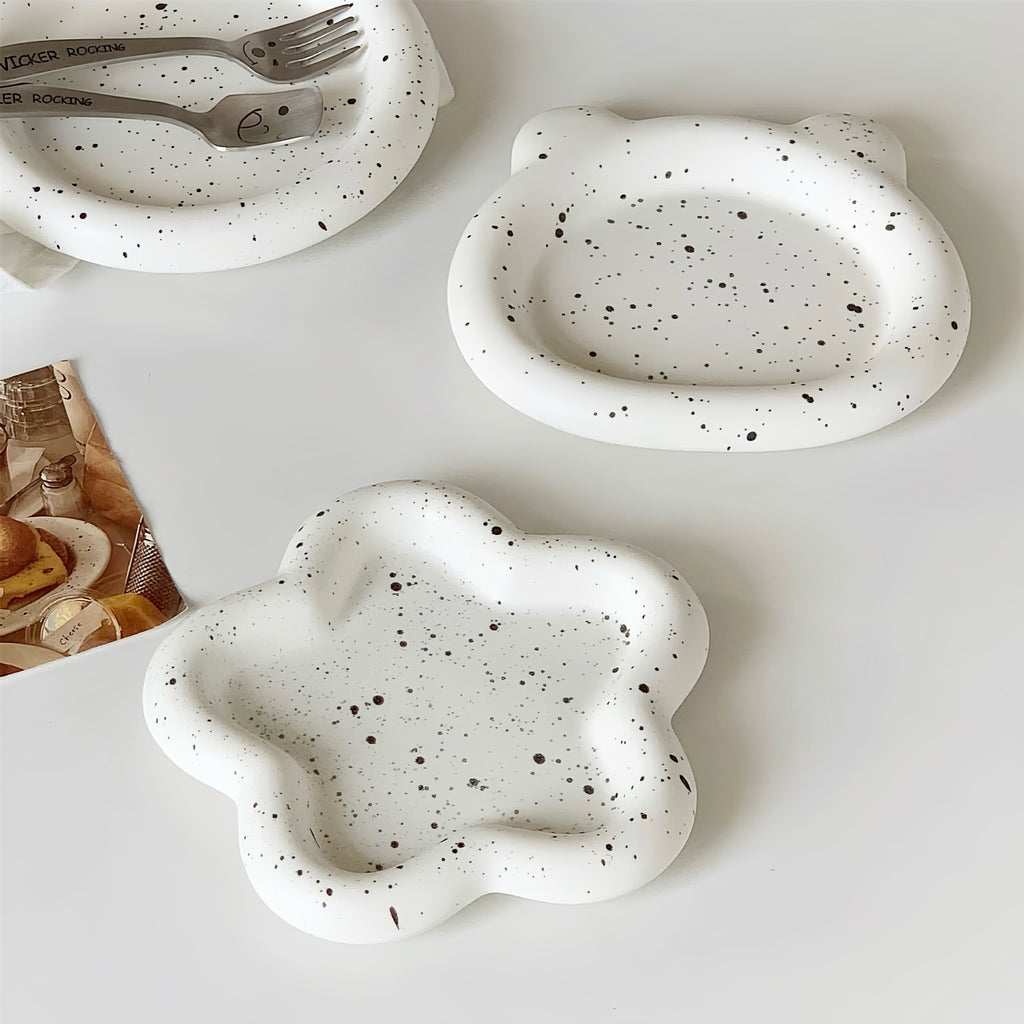 Ceramic Decorative Plate Set – Minimalist Speckled White Ceramic Dish, Star & Bear Shape Plates for Dessert, Snack & Home Decor