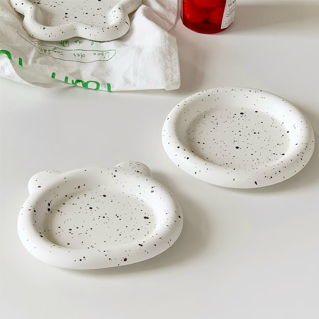 Ceramic Decorative Plate Set – Minimalist Speckled White Ceramic Dish, Star & Bear Shape Plates for Dessert, Snack & Home Decor