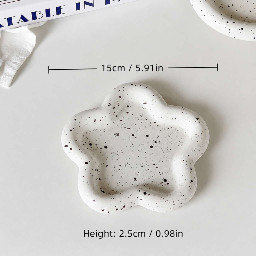 Ceramic Decorative Plate Set – Minimalist Speckled White Ceramic Dish, Star & Bear Shape Plates for Dessert, Snack & Home Decor