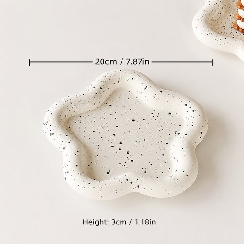 Ceramic Decorative Plate Set – Minimalist Speckled White Ceramic Dish, Star & Bear Shape Plates for Dessert, Snack & Home Decor