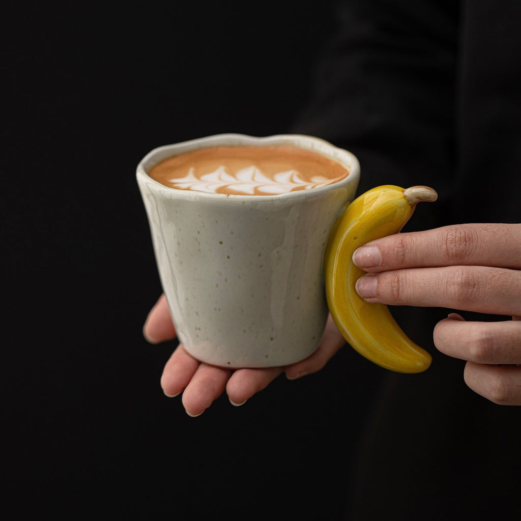 Handcrafted Ceramic Fruit Mug – Cute Strawberry, Banana & Watermelon Handle Coffee Cup | Unique Handmade Tea Mug & Gift for Coffee Lovers