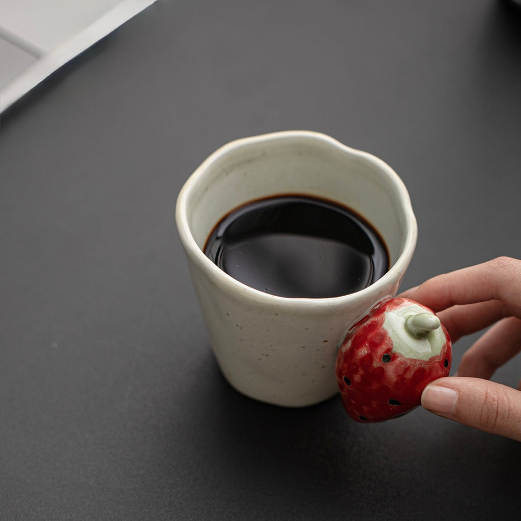 Handcrafted Ceramic Fruit Mug – Cute Strawberry, Banana & Watermelon Handle Coffee Cup | Unique Handmade Tea Mug & Gift for Coffee Lovers