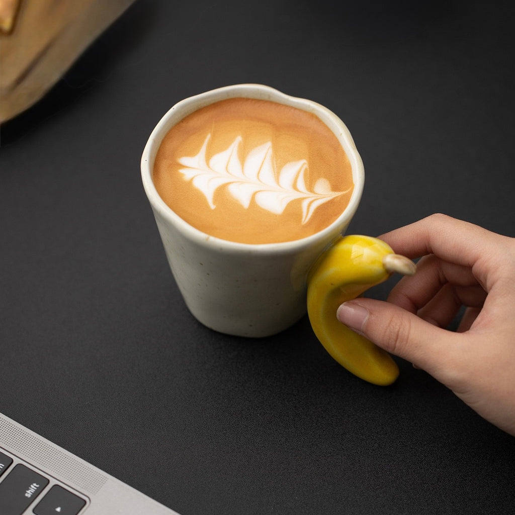 Handcrafted Ceramic Fruit Mug – Cute Strawberry, Banana & Watermelon Handle Coffee Cup | Unique Handmade Tea Mug & Gift for Coffee Lovers