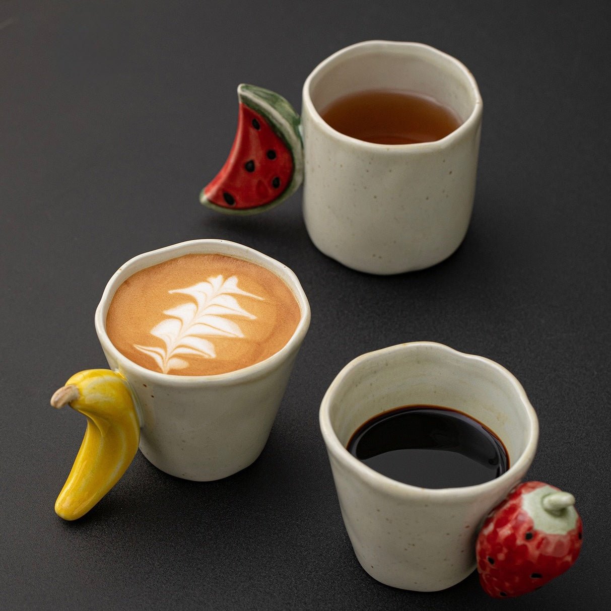 Handcrafted Ceramic Fruit Mug – Cute Strawberry, Banana & Watermelon Handle Coffee Cup | Unique Handmade Tea Mug & Gift for Coffee Lovers