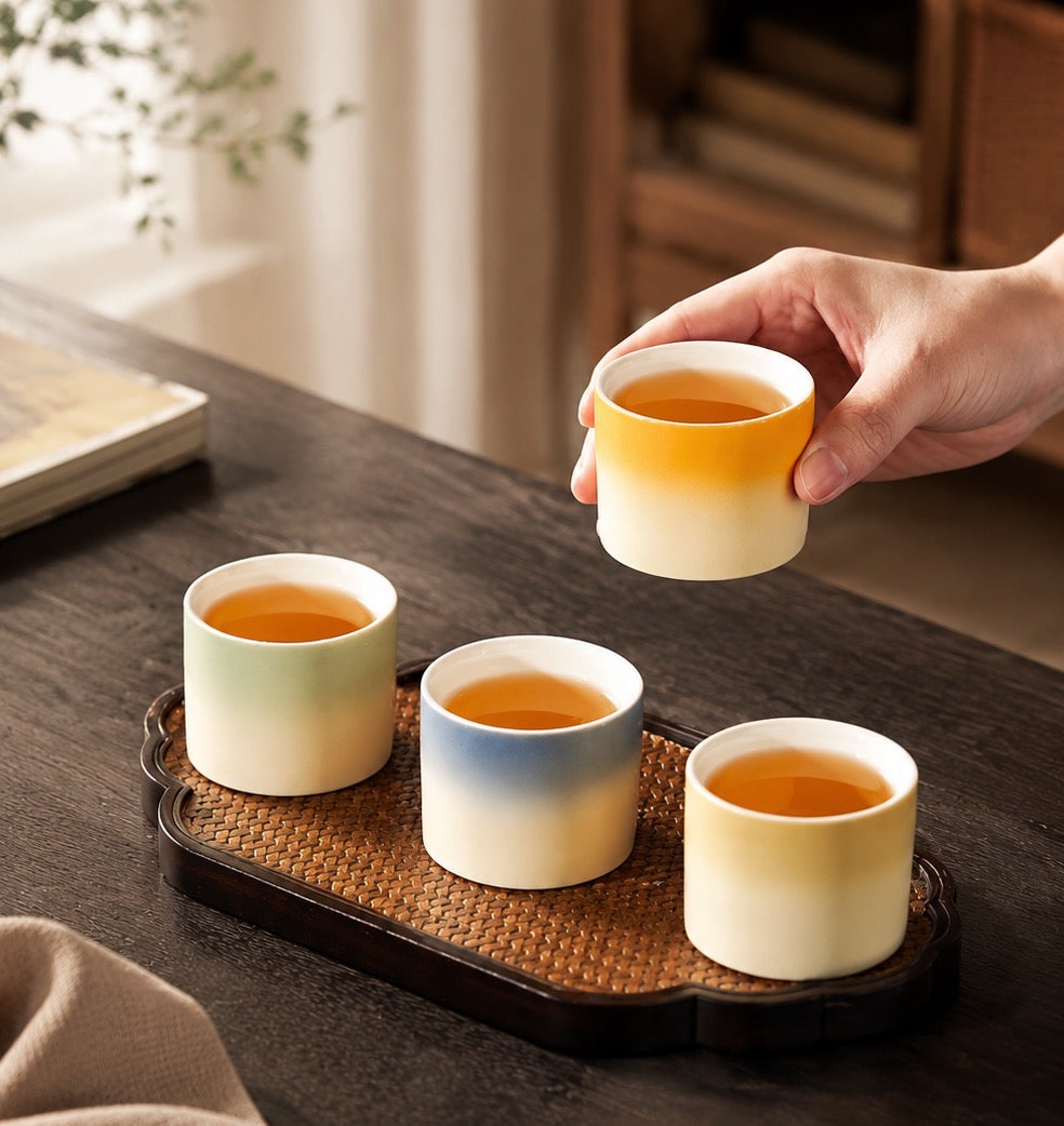 Handmade Ceramic Tea Cup Set of 4 | Minimalist Japanese Gradient Tea Cups