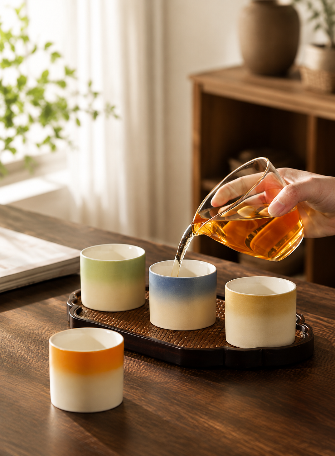 Handmade Ceramic Tea Cup Set of 4 | Minimalist Japanese Gradient Tea Cups