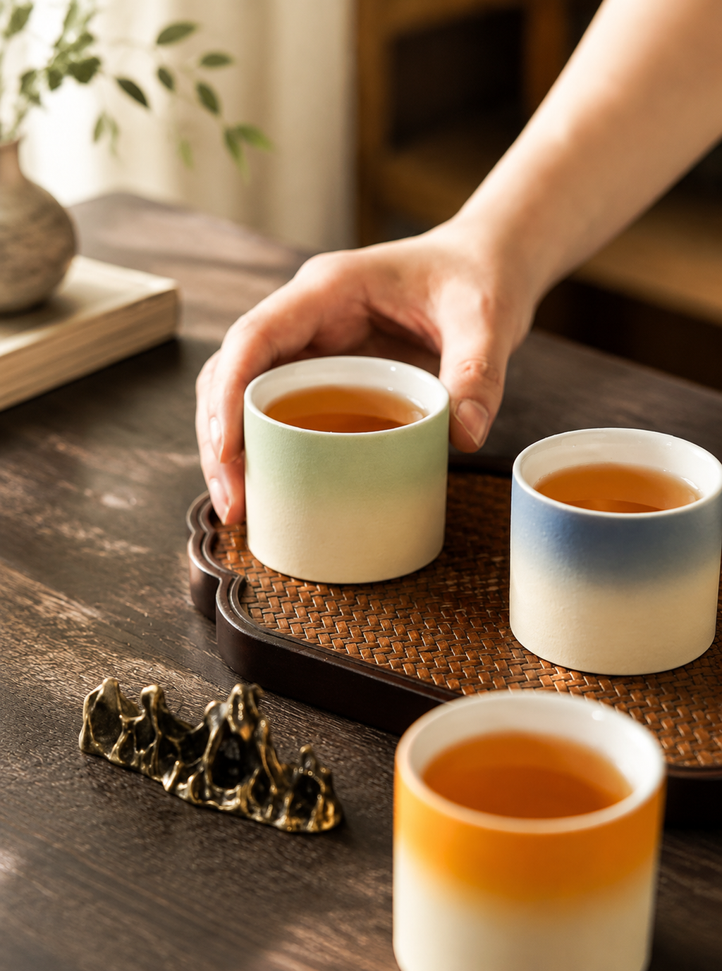 Handmade Ceramic Tea Cup Set of 4 | Minimalist Japanese Gradient Tea Cups