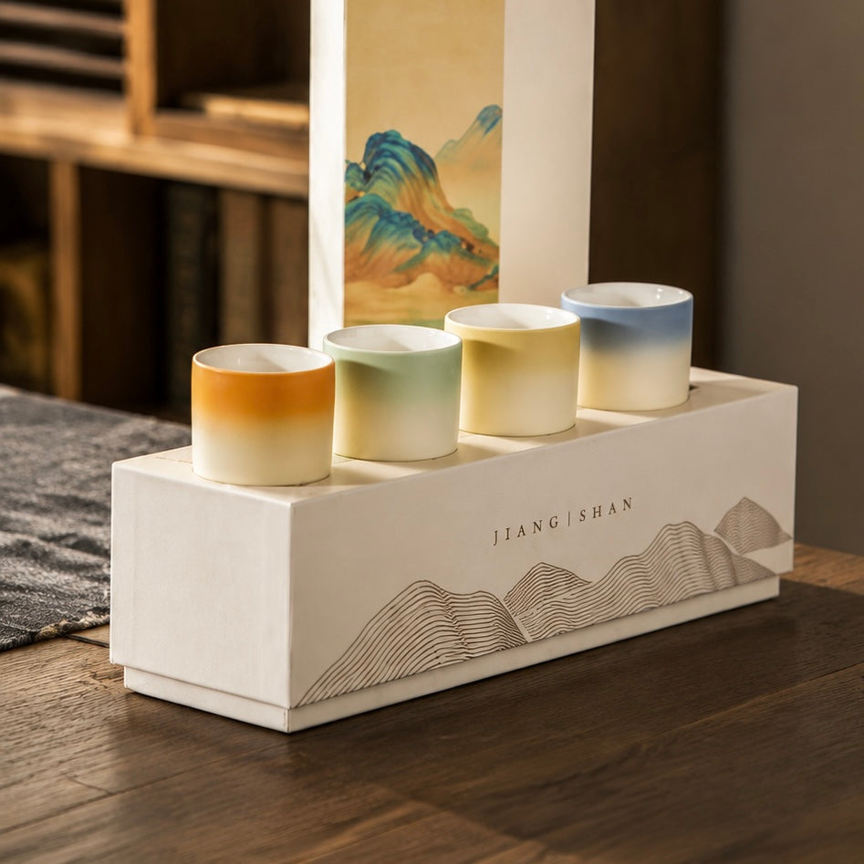 Handmade Ceramic Tea Cup Set of 4 | Minimalist Japanese Gradient Tea Cups