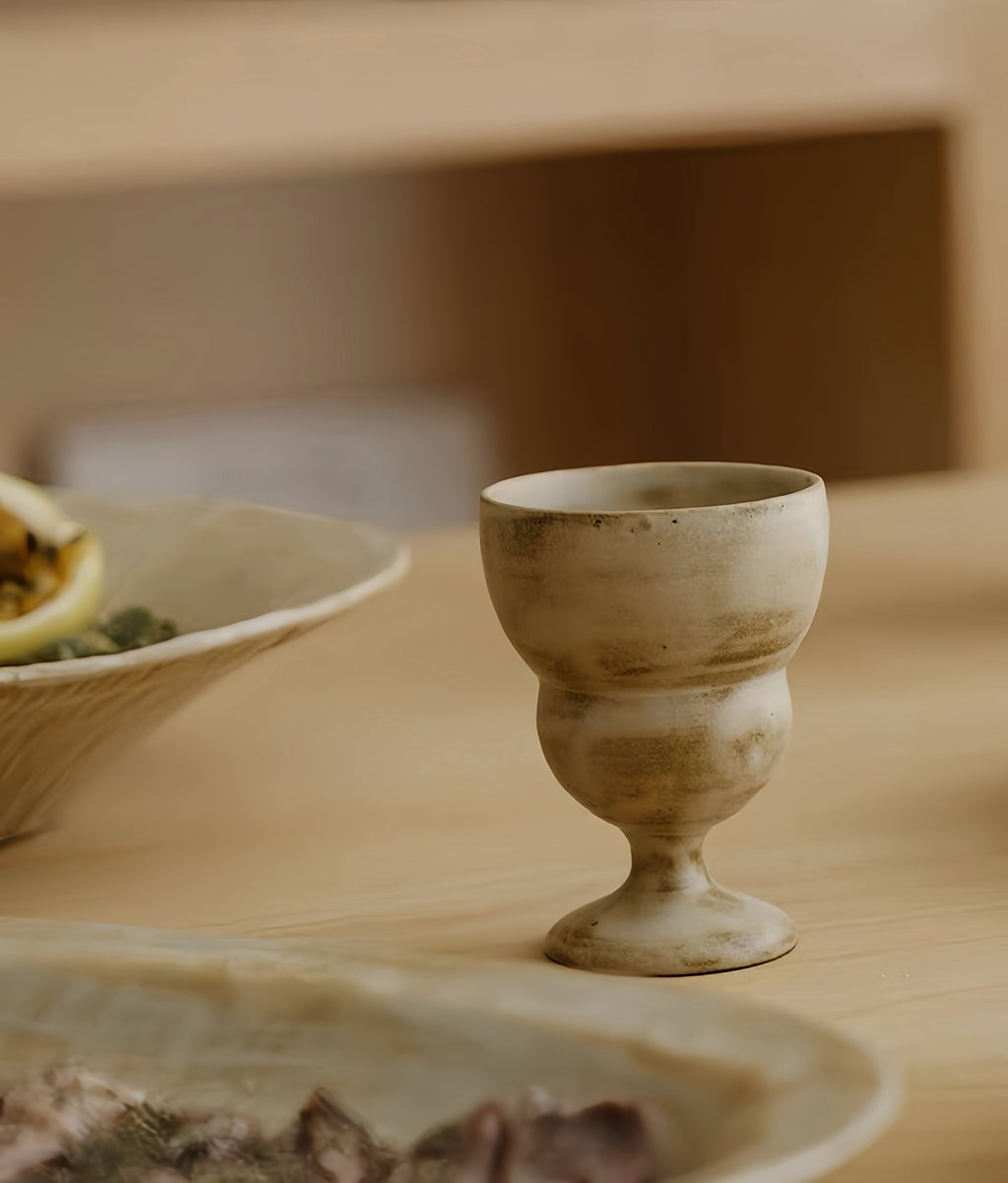 WS Luxury Collection | Fuko Vintage Ceramic Goblet Cup – Wabi-Sabi Mini Dessert Cup