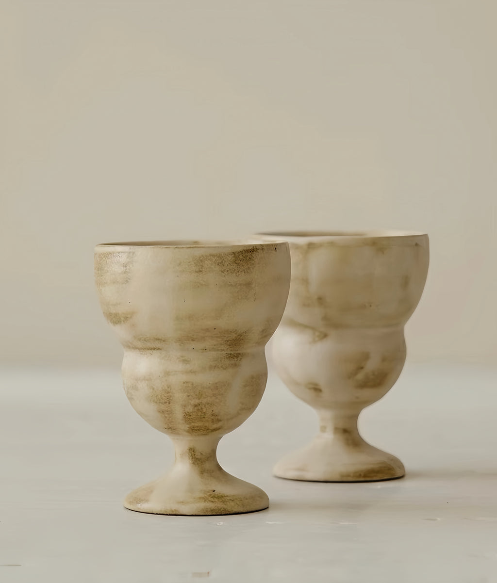 WS Luxury Collection | Fuko Vintage Ceramic Goblet Cup – Wabi-Sabi Mini Dessert Cup