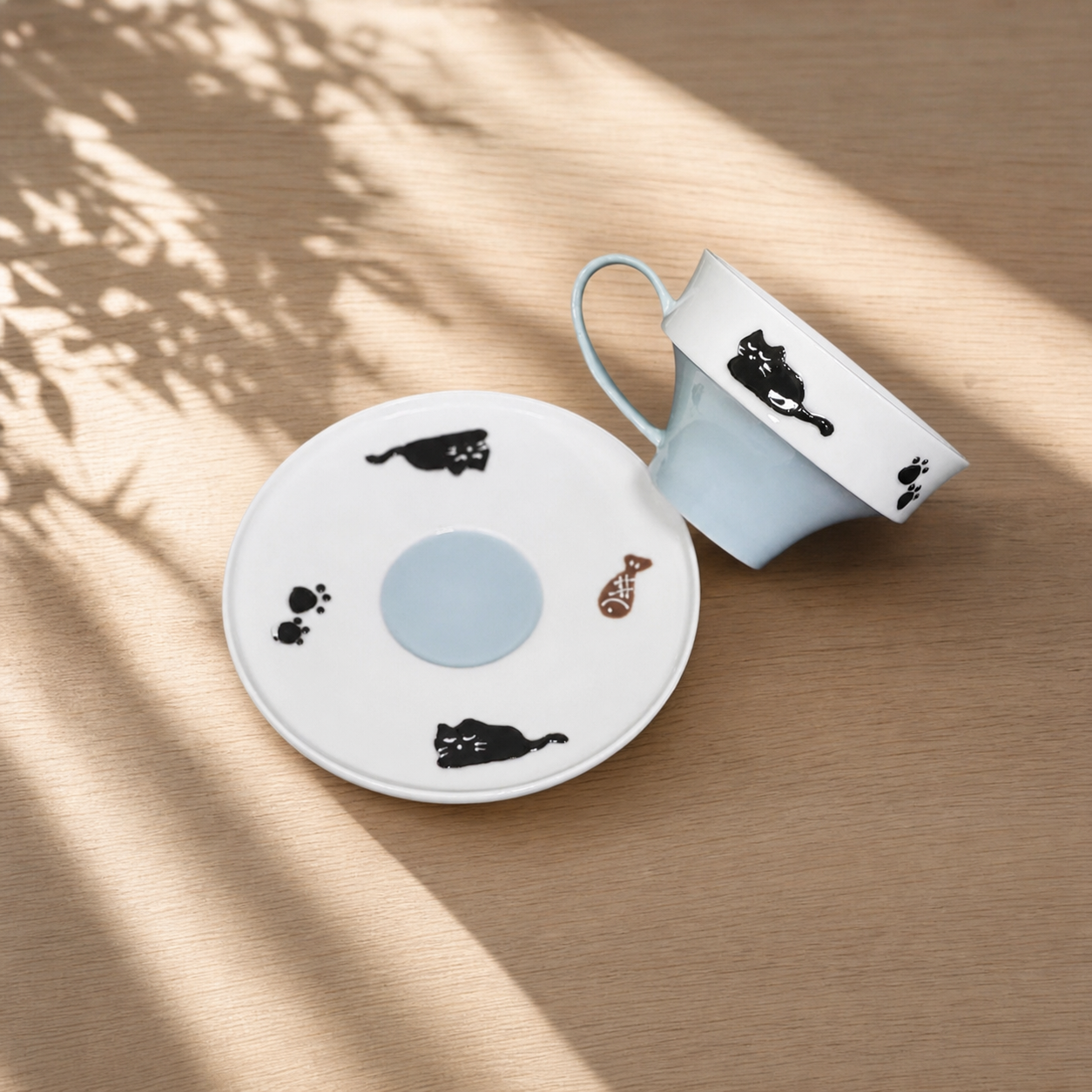 Cute Dog & Cat Ceramic Cup and Saucer Set, 250ml Illustrated Coffee Cup, Whimsical Tea Cup with Gift Box