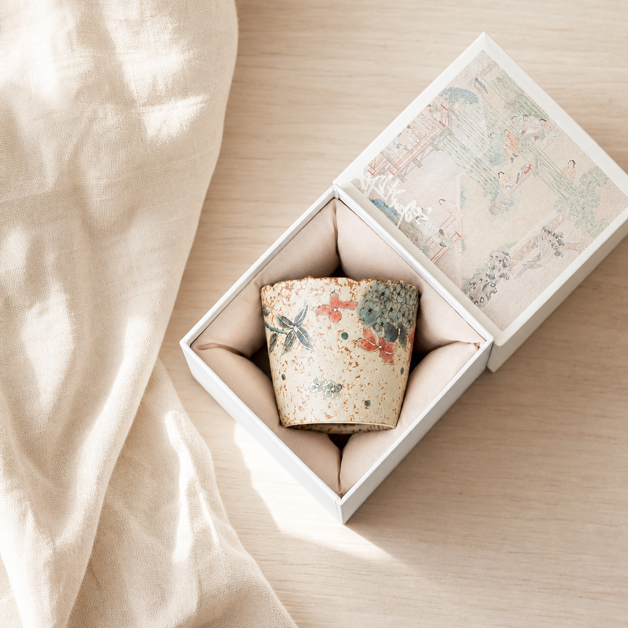 Japanese Floral Ceramic Tea Cup, 203ml Hand Painted Style Coffee Cup, Vintage Blue Red Blossom Mug