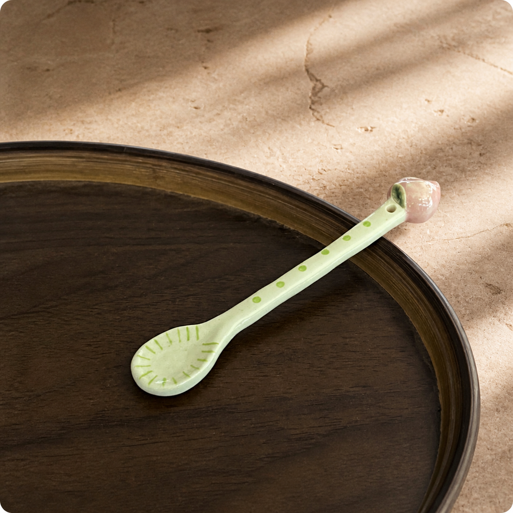 Handmade Ceramic Fruit Spoon, Cute 15cm Dessert Spoon, Whimsical Coffee Tea Stirring Spoon, Kitchen Gift
