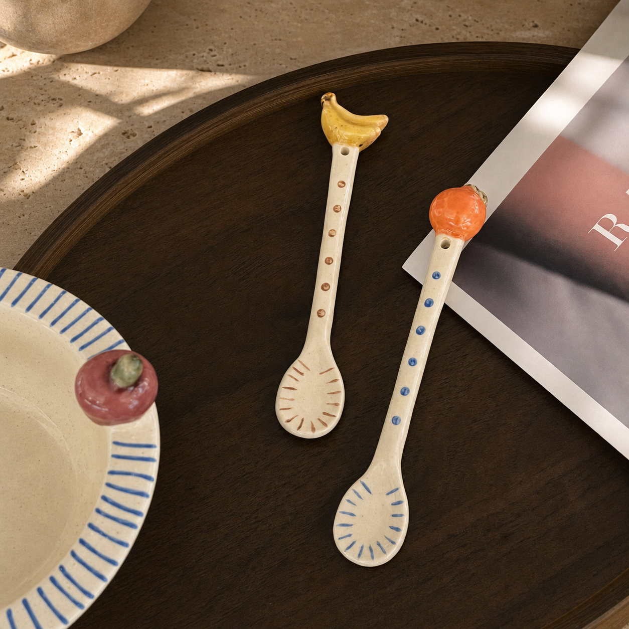 Handmade Ceramic Fruit Spoon, Cute 15cm Dessert Spoon, Whimsical Coffee Tea Stirring Spoon, Kitchen Gift