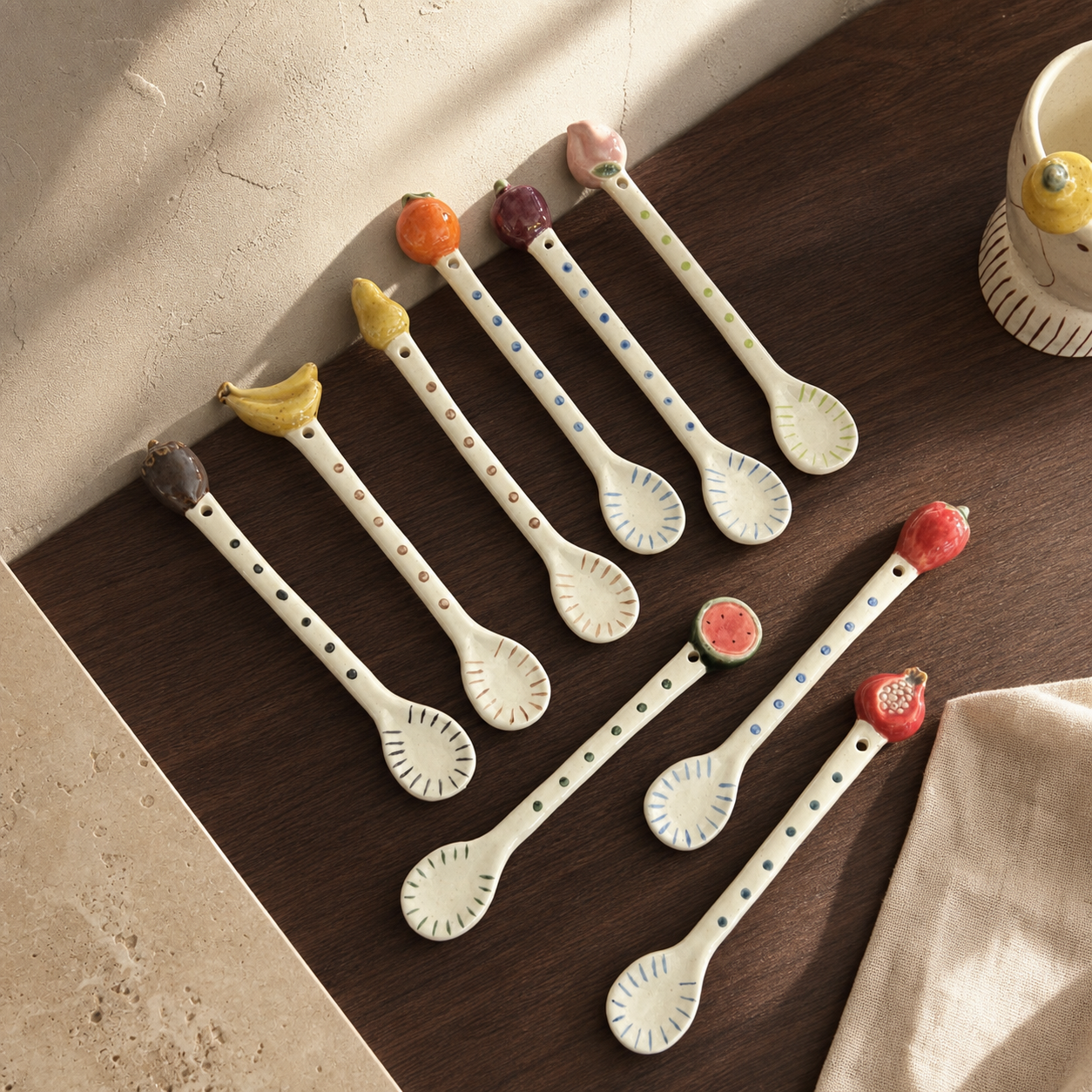 Handmade Ceramic Fruit Spoon, Cute 15cm Dessert Spoon, Whimsical Coffee Tea Stirring Spoon, Kitchen Gift