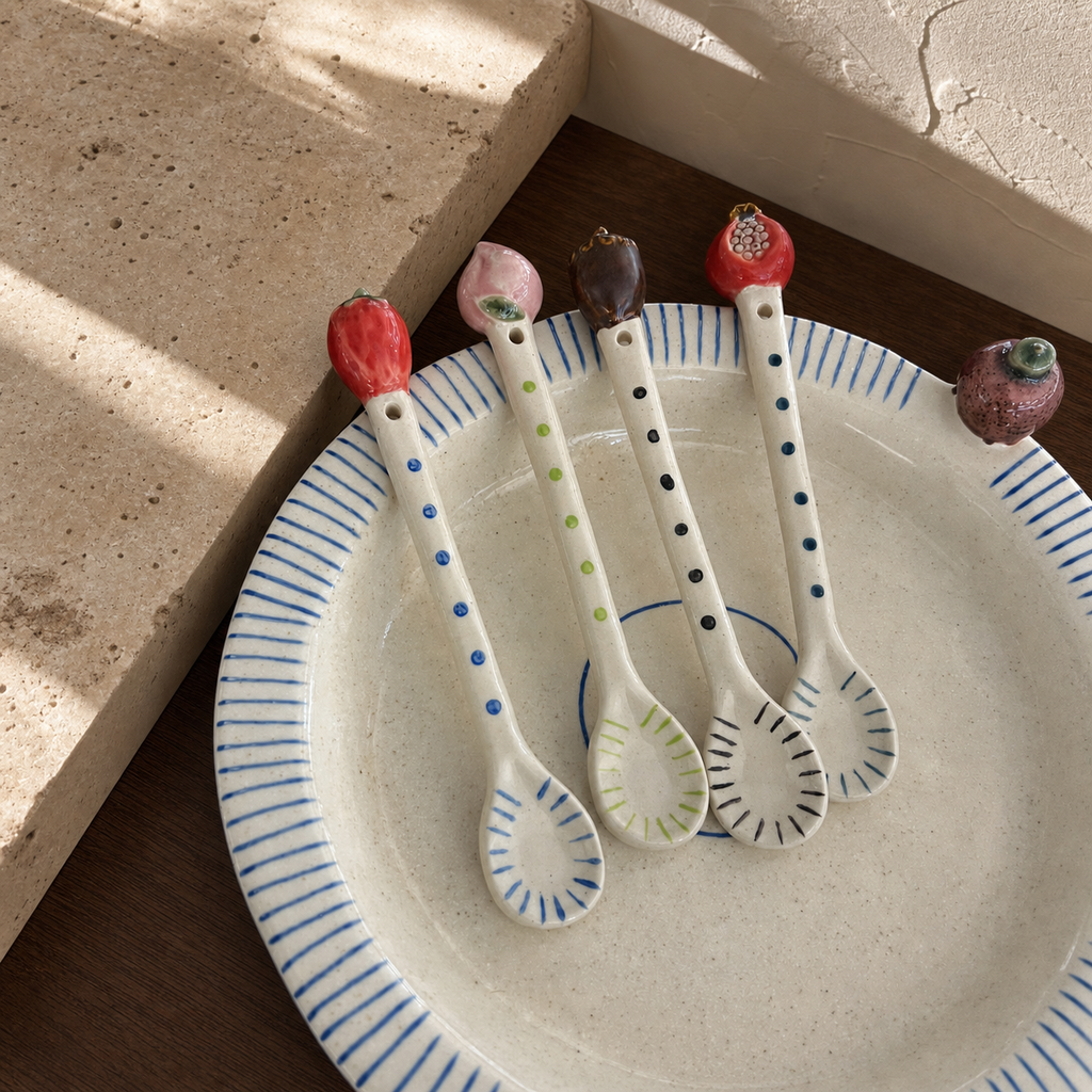 Handmade Ceramic Fruit Spoon, Cute 15cm Dessert Spoon, Whimsical Coffee Tea Stirring Spoon, Kitchen Gift