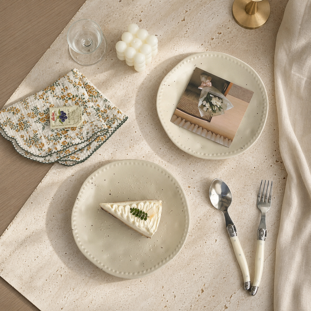Wabi Sabi Ceramic Dinner Plate, 8 Inch Speckled Irregular Serving Plate, Japanese Minimalist Dessert & Salad Plate