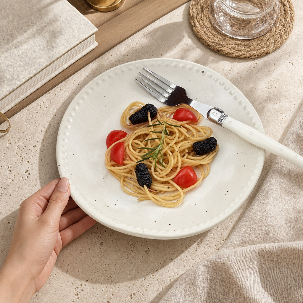 Wabi Sabi Ceramic Dinner Plate, 8 Inch Speckled Irregular Serving Plate, Japanese Minimalist Dessert & Salad Plate