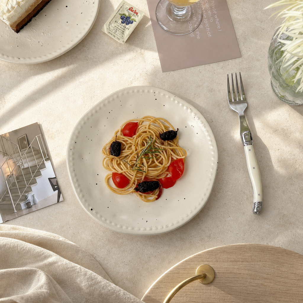Wabi Sabi Ceramic Dinner Plate, 8 Inch Speckled Irregular Serving Plate, Japanese Minimalist Dessert & Salad Plate
