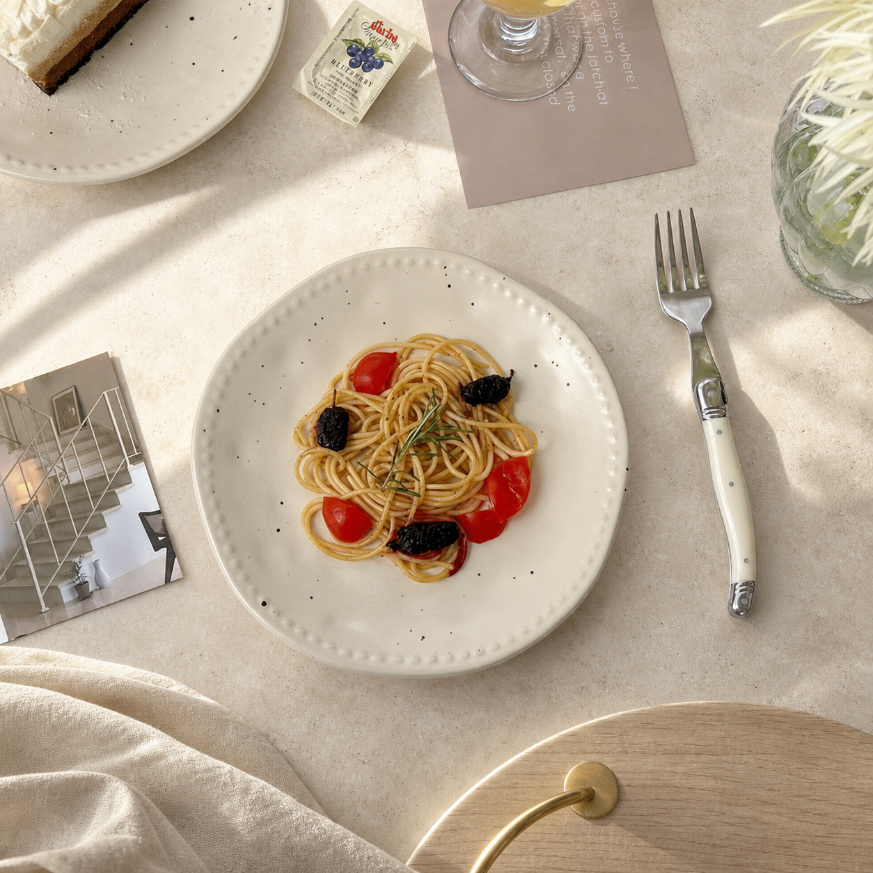 Wabi Sabi Ceramic Dinner Plate, 8 Inch Speckled Irregular Serving Plate, Japanese Minimalist Dessert & Salad Plate