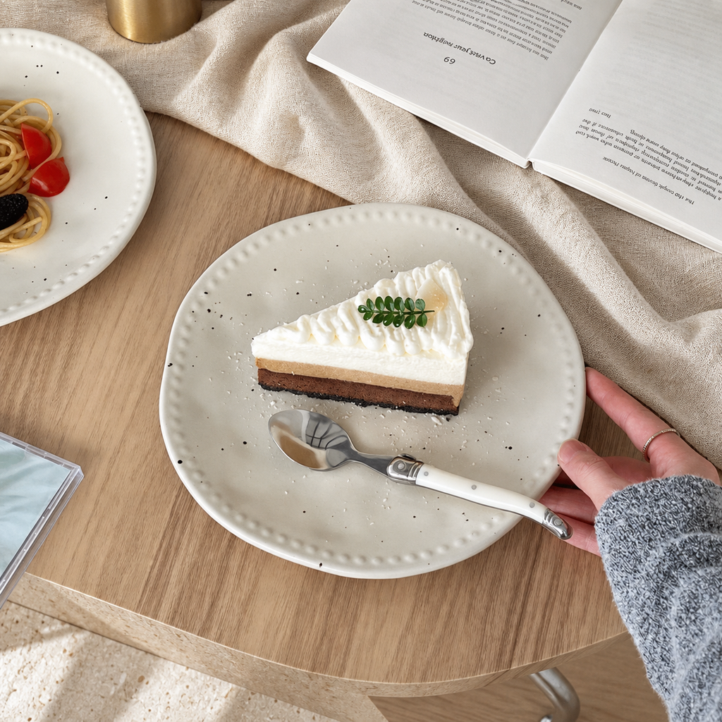 Wabi Sabi Ceramic Dinner Plate, 8 Inch Speckled Irregular Serving Plate, Japanese Minimalist Dessert & Salad Plate
