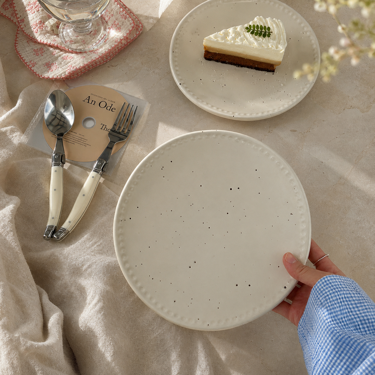 Wabi Sabi Ceramic Dinner Plate, 8 Inch Speckled Irregular Serving Plate, Japanese Minimalist Dessert & Salad Plate