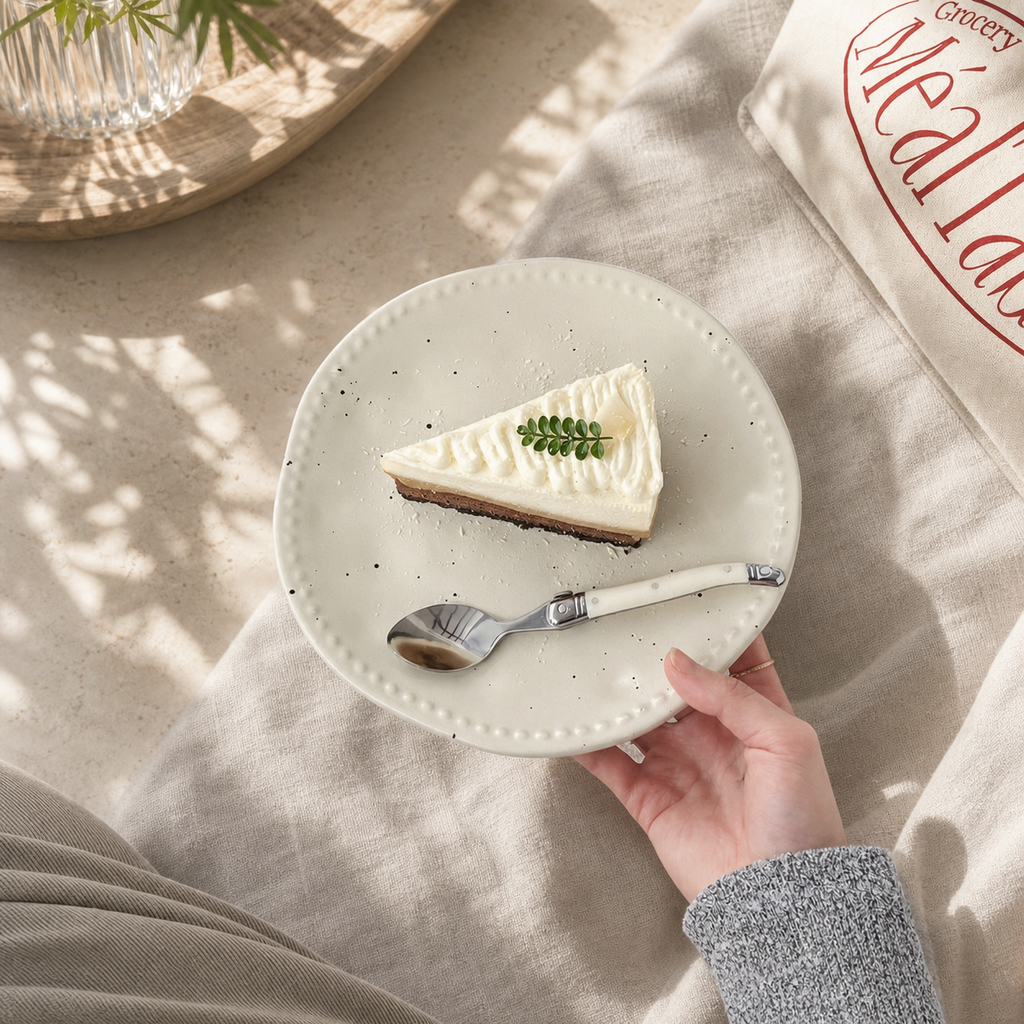 Wabi Sabi Ceramic Dinner Plate, 8 Inch Speckled Irregular Serving Plate, Japanese Minimalist Dessert & Salad Plate