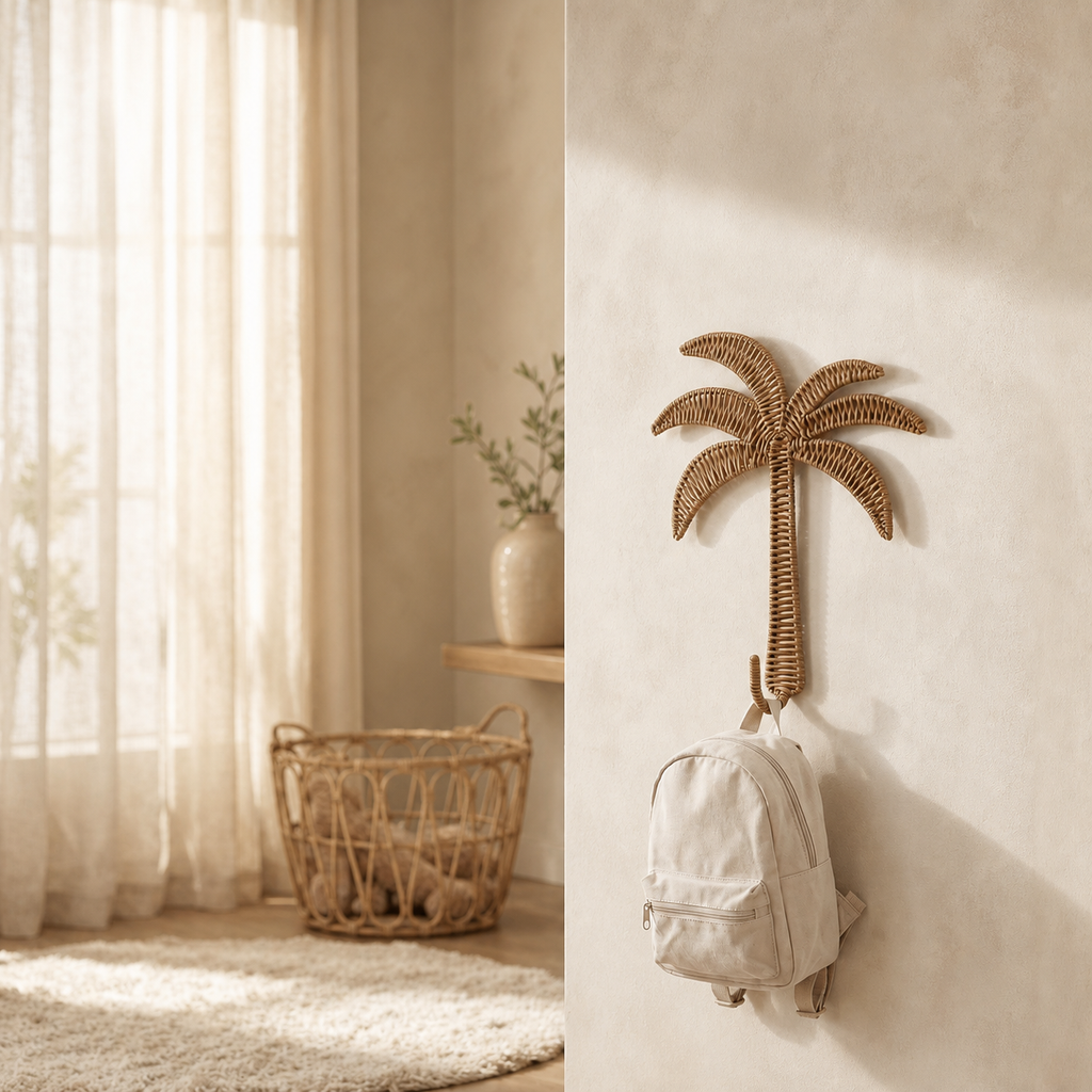 Rattan Palm Tree Wall Hook, Tropical Boho Woven Wall Decor, Decorative Entryway Hook for Bags & Accessories