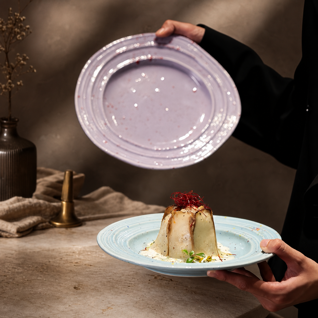 Pastel Speckled Ceramic Dinner Plate, 9 Inch Japanese Style Round Dessert Plate, Minimalist Colorful Tableware