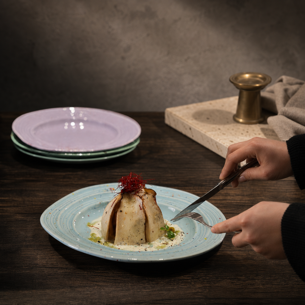 Pastel Speckled Ceramic Dinner Plate, 9 Inch Japanese Style Round Dessert Plate, Minimalist Colorful Tableware