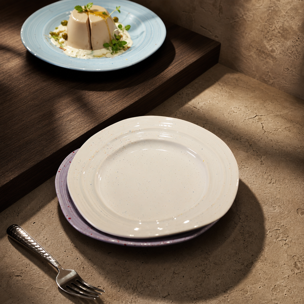 Pastel Speckled Ceramic Dinner Plate, 9 Inch Japanese Style Round Dessert Plate, Minimalist Colorful Tableware