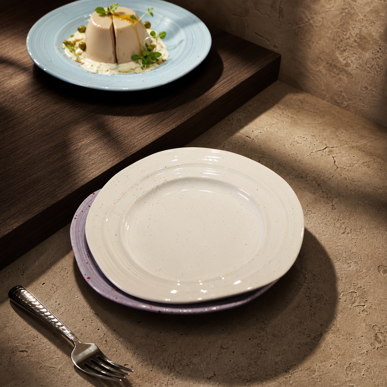 Pastel Speckled Ceramic Dinner Plate, 9 Inch Japanese Style Round Dessert Plate, Minimalist Colorful Tableware