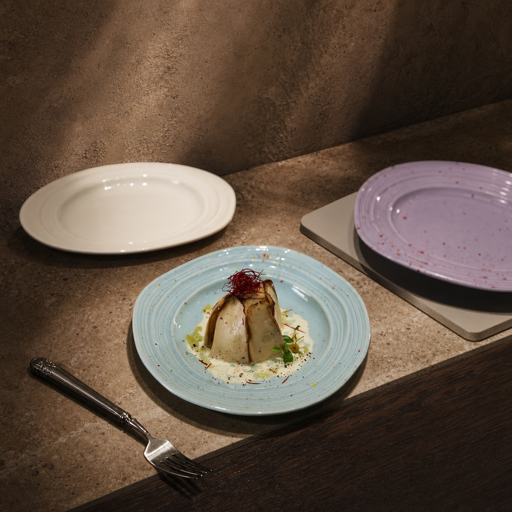 Pastel Speckled Ceramic Dinner Plate, 9 Inch Japanese Style Round Dessert Plate, Minimalist Colorful Tableware