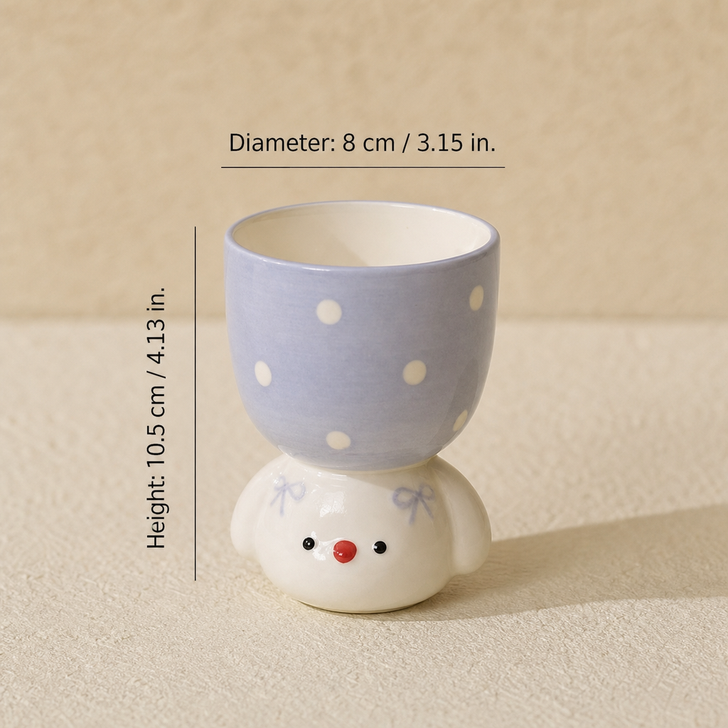 Cute Dog Ceramic Mug, 150ml Polka Dot Coffee Cup, Kawaii Pastel Puppy Mug, Pink Blue Purple Small Tea Cup