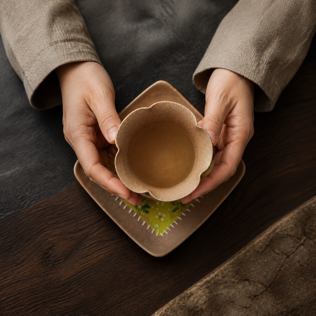 Hand Painted Ceramic Tea Cup, 90ml Floral Japanese Teacup, Rustic Green Pottery Cup, Wabi Sabi Gongfu Tea Cup