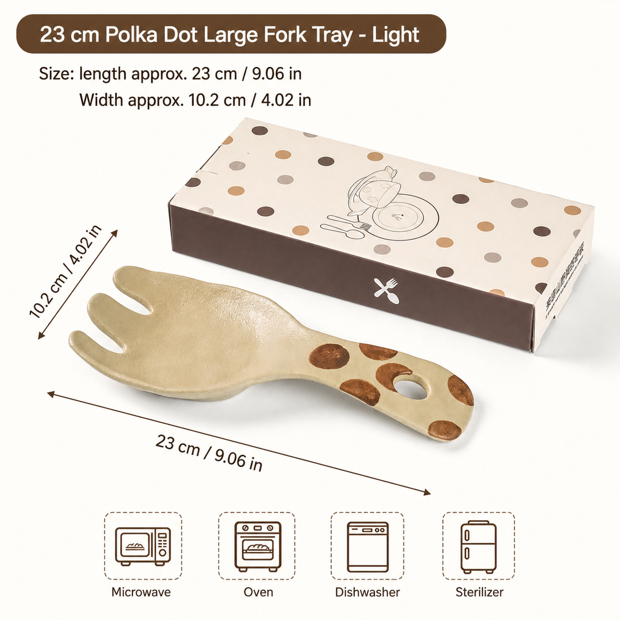 Ceramic Serving Fork, Polka Dot Pottery Salad Fork, Japanese Style Tableware, Brown Beige Dessert & Snack Utensil